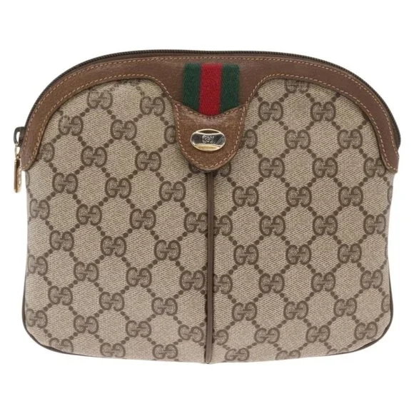 Authentic GUCCI GG Supreme Web Sherry Line Bag PVC Beige Gold 68 02 047 - Picture 9 of 16